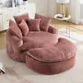 54" Oversized Round Chaise Lounge Indoor Boneless Bean Bag Chair with Movable Ottoman Fluffy Comfy Reading Chair Large Circle Cloud Couch Sleeper Sofa Bed for Living Room, Bedroom, Apartment, Pink