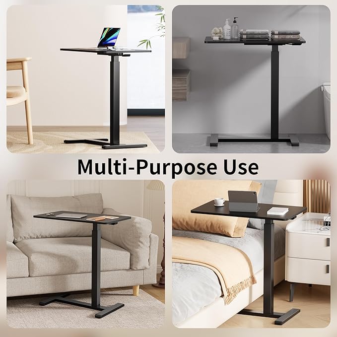 CROWNFURN Overbed Bedside Table with Hidden Casters,Adjustable Hospital & Home Use Bed Table, Rolling Laptop Table, Mobile Standing Desk,Black
