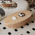 FGXJY Oval Coffee Table with Storage, Modern Wooden Coffee Table with Solid Wood Veneered, Fluted Center Table Drum Tea Table for Living Room Apartment, 47.2''L×23.6''W×14.2''H