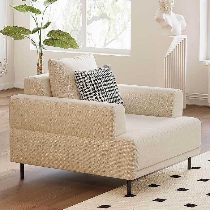 Mid-Century Modern 40.55" Wide Fabric Loveseat Sofa, Small Comfy Reading Chair for Living Room Bedroom, Ideal for Small Spaces, Beige Couch