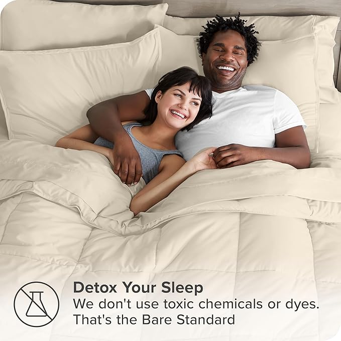 Bare Home Bed-in-A-Bag 8 Piece Comforter & Sheet Set - Split King - Goose Down Alternative - Ultra-Soft 1800 Premium Bedding Set (Split King, Sand/Sand)