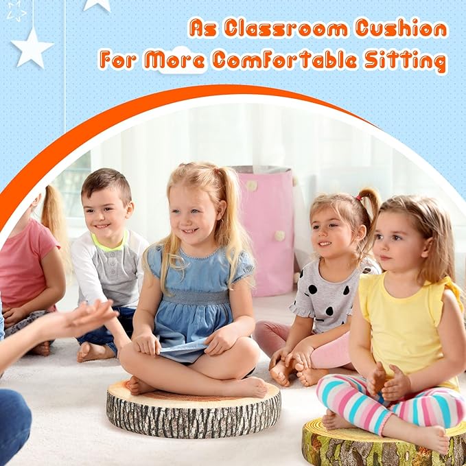 Juexica 8 Pcs Decorative Soft Round Throw Pillow Circle Seating Tree Stump Pillow 3D Digital Print Stump Cushion Flexible Seating Floor Cushion Natural Wood Forest Decor for Classroom Home Couch