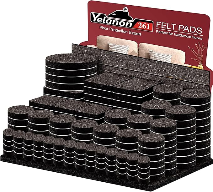 Yelanon Felt Furniture Pads for Hardwood Floors -261 Pcs Premium Floor Protectors for Furniture, Felt Pads for Chair Legs, Brown