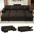 ACMEASE 107 Inches Fabric Sectional Sofa with Pull Out Sofa Bed, Modern U Shaped Sofa with Throw Pillows, Comfortable Sleeper Couch with Storage Chaise for Living Room, Brown