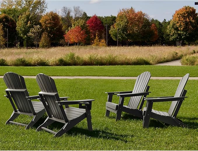 FUNBERRY Folding Adirondack Chair Set of 6, All Weather HDPE Fire Pit Chairs with Cup Holder for Outdoor