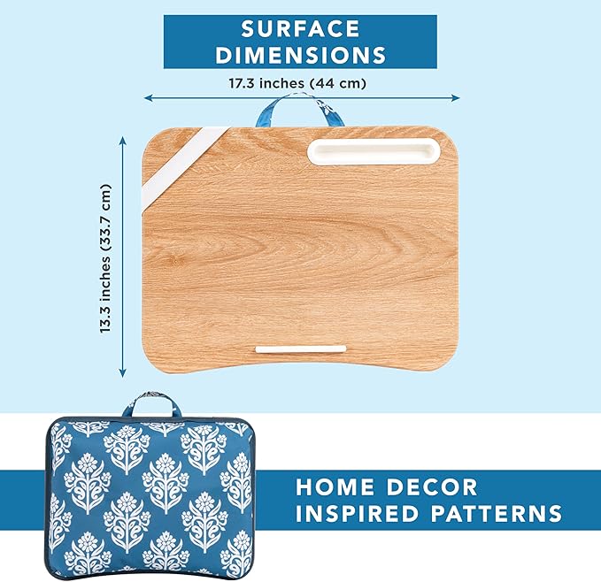 LAPGEAR Designer Lap Desk 2-Pack with Storage Basket, Phone Slot & Device Ledge – Floral Block Print – Fits Laptops up to 15.6" – Style No. 70414