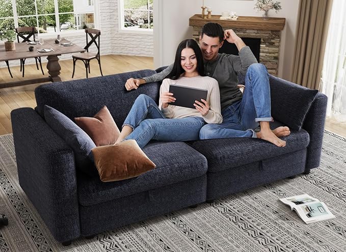 KKL Modular Sectional Sofa Couches for Living Room, 79" Loveseat Couch Down Filled Sectional Sofa with Adjustable Backrest, Oversize Cloud Deep Couch 2 Seater with Comfy Cushion, Chenille, Blue