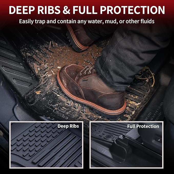 LASFIT Floor Mats for Ram 1500 Quad Cab 2025 2026 Bucket Seat(Not for Bench Seating), All Weather TPE Custom Fit Car Mats Floor Liners 1st & 2nd Row, Black