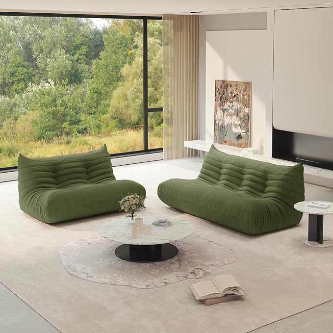 Bean Bag Chair for Adults, Fireside Chair Lazy Floor Sofa, Modern Corduroy Fabric Caterpillar Sofa Couch, Armless Foam Lounger Tatami Recliner Bean Bag Couch for Living Room Bedroom Dorm Office
