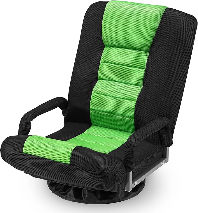 360° Swivel Chair 6 Adjustable Positions Backrest with Armrest Foldable Floor Chairs Suitable for Reading, Relaxing, Mediation,Green