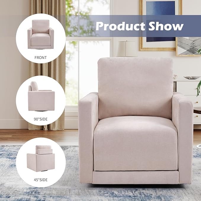 INZOY Swivel Accent Chair with Hidden Storage, Comfy 360° Swivel Chair, Upholstered Chenille Square Chair for Living Room Bedroom Small Spaces, Fully Assembled, Beige