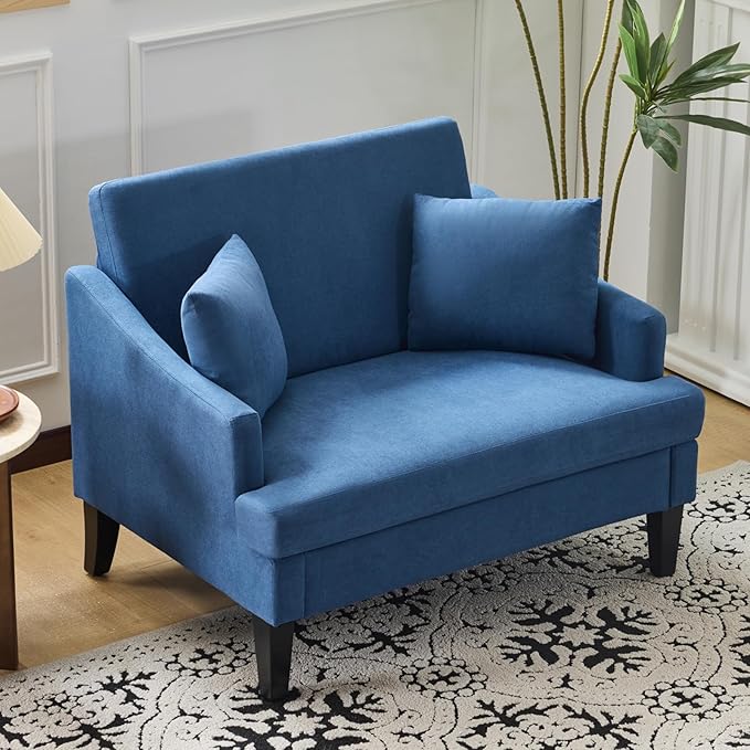 Bezseller Oversized Accent Chair, 33.5'' Wide Seat Comfy Armchair with 2 Pillows, Upholstered Big Reading Chair, Modern Single Sofa Chair for Living Room Bedroom Apartment Office, Blue