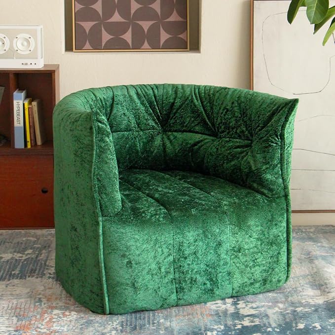 N&V Mid Century Brigantin Deep Relaxation Sofa, Soft Premium Chenille, for Living Room Bedroom and Office (Green, Single)