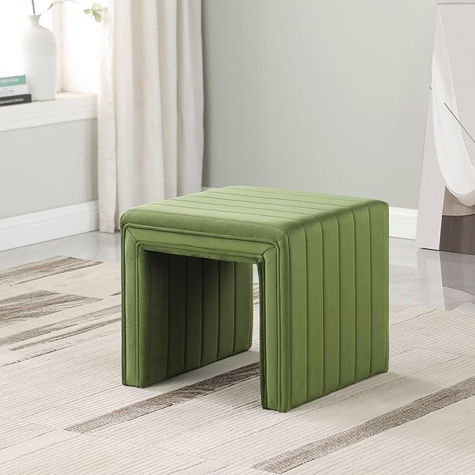 HomePop Modern Channel Tufted Velvet Ottoman|Homepop Home Décor|Ottoman for Living Room & Bedroom - Green