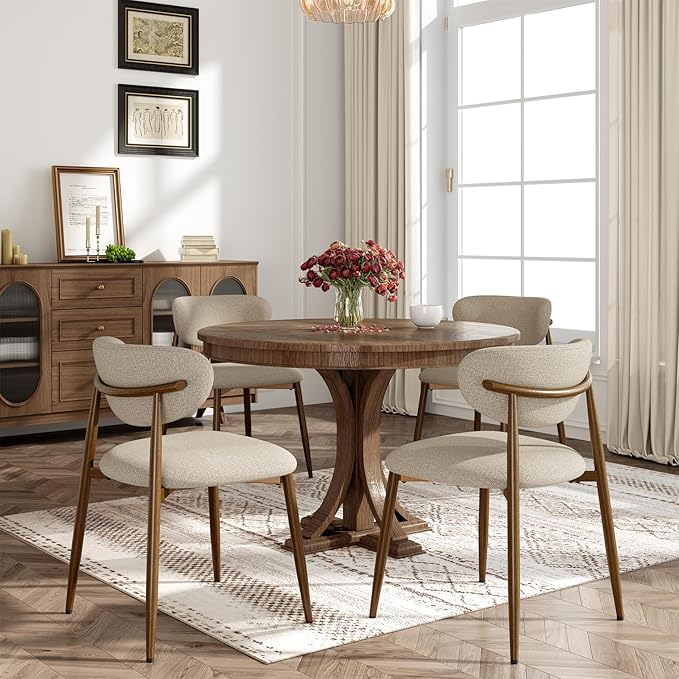 Dining Chairs Set of 4, Curved Back Kitchen Room Chairs with Metal Legs and Anti Slip Pads, Upholstered Dining Chair for Home and Restaurant, Camel