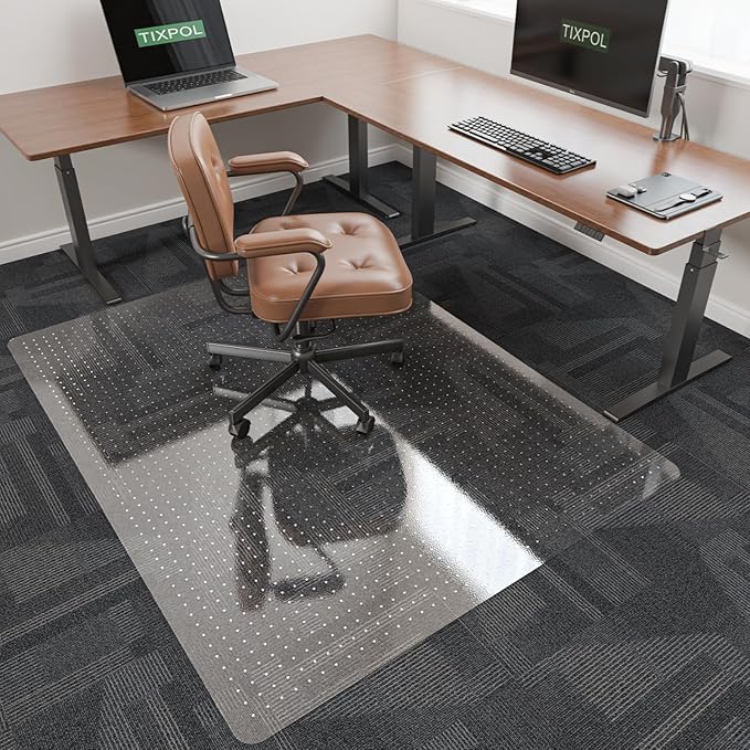 tixpol Office Chair Mat for Carpet, 50" x 60" Large Chair Mat for Carpeted Floors, Non-Slip Carpet Protector Floor Mat with Spikes, Heavy-Duty Under Desk Mat for Home Office and Gaming Chairs (Clear)