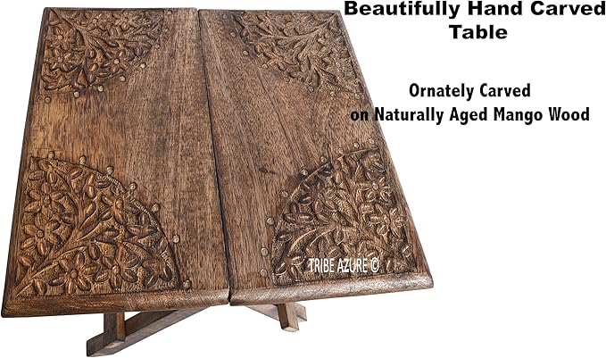 Small Altar Table for Meditation, Puja, Wiccan, Buddhist Practices - Wooden Low Side Table, Japanese Tea Table, Folding Dragon Design With Floral Pattern