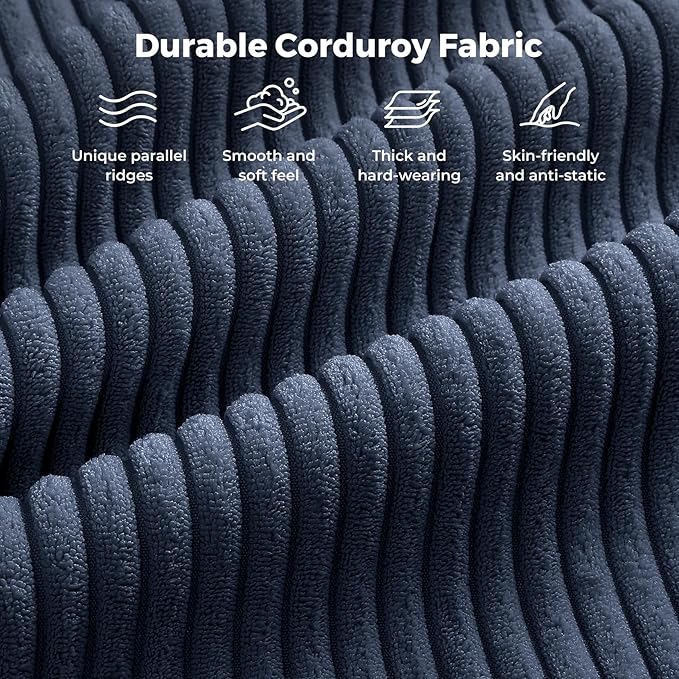 Vesgantti 97" Modular Sectional Sofa Drak Blue, Sectional Couch with Movable Ottoman, Comfy Corduroy Couch with Spring Cushion, Modular Sofa with Deep Seat for Living Room, Bedroom and Apartment