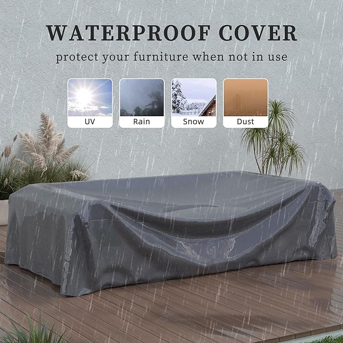 UDPATIO 5 Pieces Patio Furniture Set with Fire Pit Table, Outdoor Conversation Set with Rocking Swivel Chairs, Wicker Furniture Set with Waterproof Cover, 4'' Thickened Cushion, Khaki