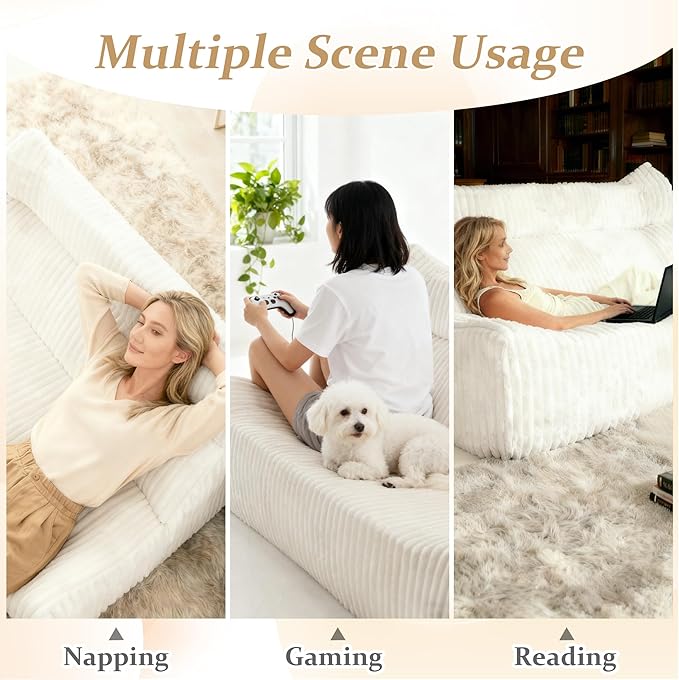 Bean Bag Chairs, Giant Bean Bag Chair for Adults, Memory Foam Lounge Chair, Comfy Lazy Floor Chair, Bean Bag Sofa for Living Room, Bedroom and Office, Loveseat Bean Bag (White)