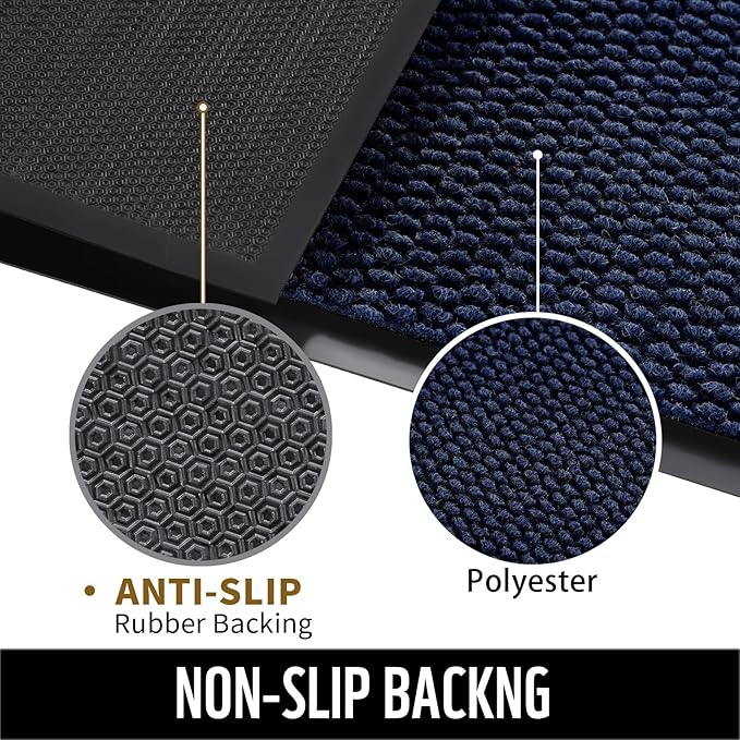 Yimobra Doormat Outdoor Indoor Entrance 47 x 32, All-Season All-Weather Front Door Mat, 100% Waterproof Welcome Matt for Floor Garage Outside Entry, Stain and Fade Resistant,Navy Blue