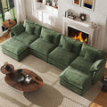 WorthFurni 146” Oversized Modular Sectional Sofa, U Shaped Cloud Couch Set, 4-Seater Comfy Chenille Couches with 2 Movable Ottomans, DIY Combination for Living Room (Green)