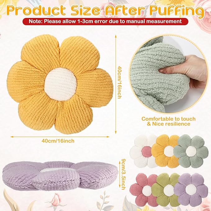 Coume 6 Pcs Flower Floor Pillows, Daisy Throw Pillows 16 Inch Flower Seating Cushions for Back to School Reading Classroom Sofa Couch Bed Decor (White, Pink, Purple, Yellow Green, Dark Green)
