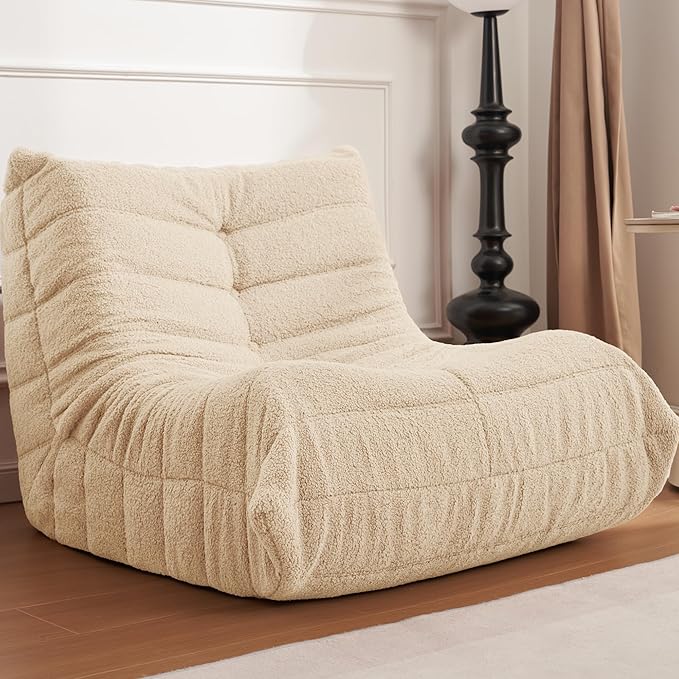 Bean Bag Chair Big Sofa Beanbag Chair for Adults Fireside Chair Bean Bag Lounger with Memory Foam Filled for Home,Apartment or Gaming Venue(Khaki Teddy)