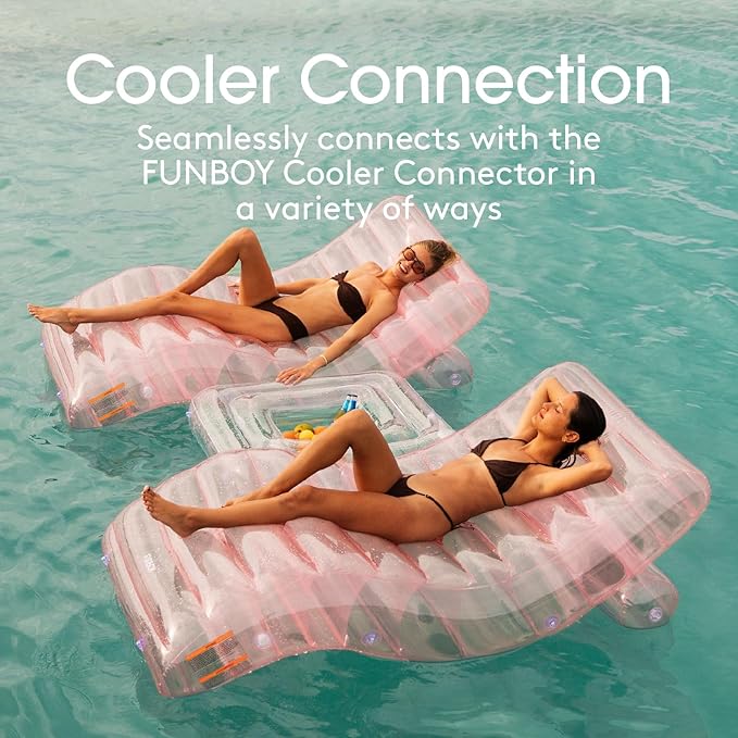 FUNBOY Giant Inflatable Luxury Clear Pale Pink Chaise Lounger, Chair Pool Float for Adults, Transparent Seaglass Green Material, Perfect for a Summer Pool Party