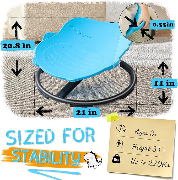 Dinosaur Spinning Chair for Autistic Kids – Sensory Spinning Toy, Spin Chair for Kids Autism, Sensory Swivel Seat for Balance, Coordination, Focus & ADHD Support, Autism Sensory Products (Blue)