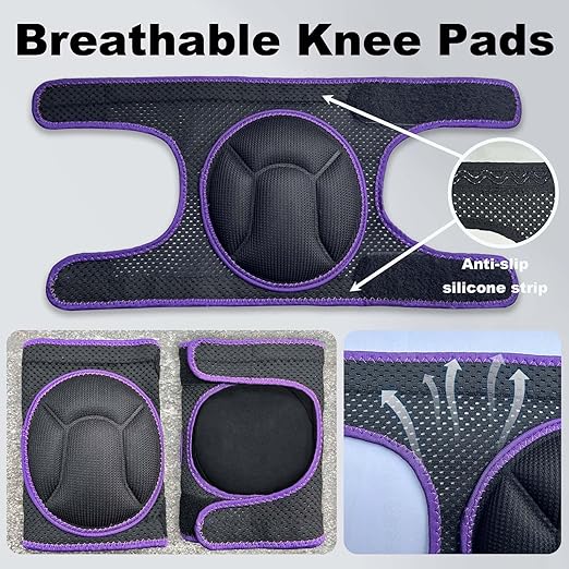 Knee Pads for Women Kneeling, Foam Pad for Men Working, Breathable Kneepad for Gardening Cleaning Flooring Crawling, Lightweight Knee Cushion with Soft Mesh Fabric for Workers, Purple M, (1 pair)