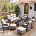 Belord Luxury 6" Thick Cushioned 10 Pieces Patio Furniture Set with Outdoor Couch, Wicker Outdoor Conversation Set with High Back Swivel Rocker Chairs for Deck Porch Yard and Poolside - Brown+Beige