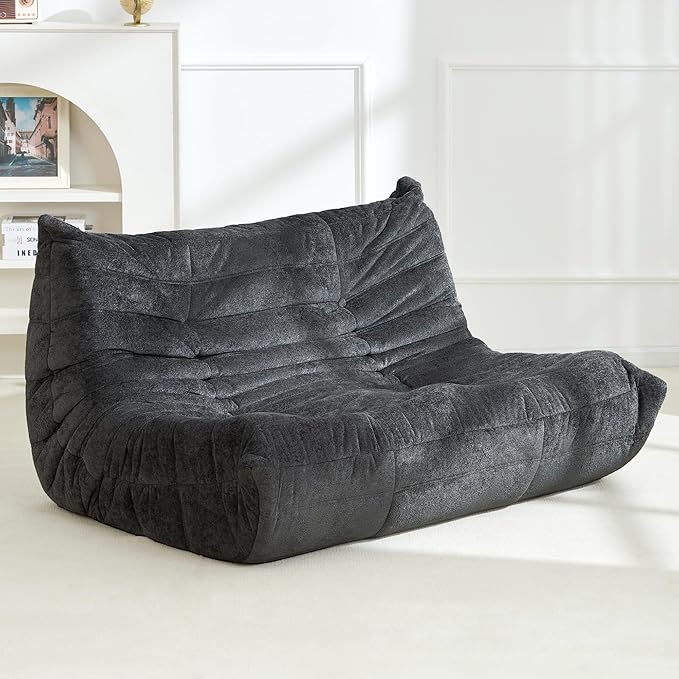 Homguava Bean Bag Chair, Giant Beanbag Chairs for Adults, Memory Foam Fireside Chair, Large Lazy Floor Sofa, Sofa Couch with High-Rebound Foam, Lounge Chair for Living Room, Bedroom (Grey, Loveseat)