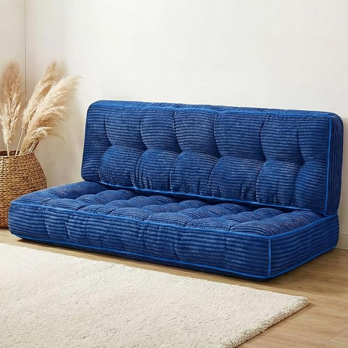 Vercraft 63 Inch Folding Bench Cushion, 4 Inch Thick 2-in-1 Convertible Long Floor Lounger Boneless Cushions Couch Mattress Upholstered for Yoga, Reading, Sleeping, Meditation Living Room(Navy)