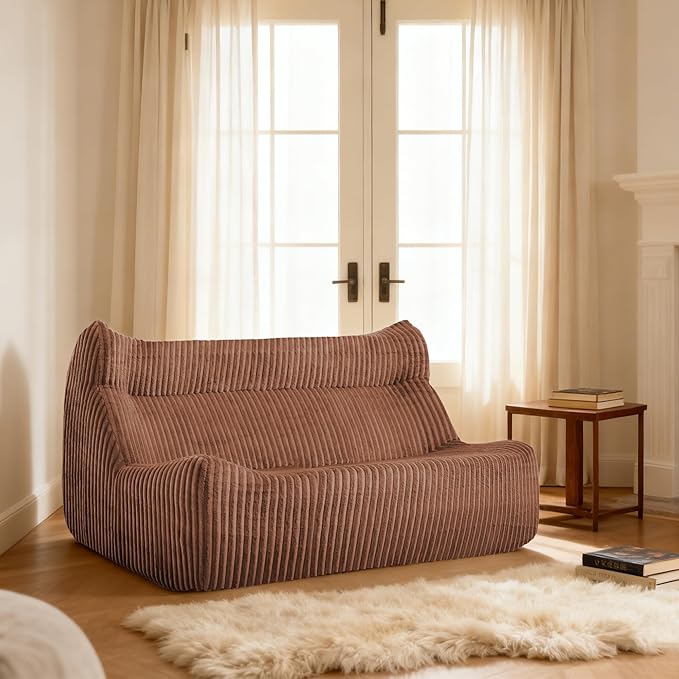 Bean Bag Chairs, Giant Bean Bag Chair for Adults, Memory Foam Lounge Chair, Comfy Lazy Floor Chair, Bean Bag Sofa for Living Room, Bedroom and Office, Loveseat Bean Bag (Brown)