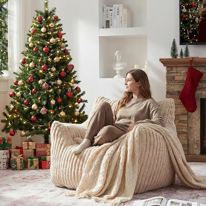 Giant Bean Bag Chairs for Adults with Filling Plush Fluffy Bean Bag Chairs for Teens with Armrests Comfy BeanBag Lazy Couch Sofa Chair for Bedroom Living Room Reading