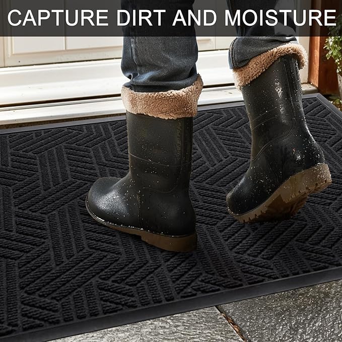 XADP Front Door Mat 36"x24" Indoors Outdoors Welcome Mats, Waterproof Non-Slip Rubber Backing Heavy Duty Doormat Outside Entrance, Low Profile Entryway Rugs Floor Mat for Patio, Pattern B Black