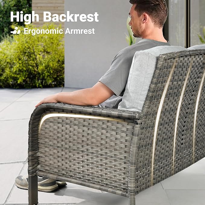 ovios 4 Pieces Patio Furniture Set with 30" Fire Pit Table, Outdoor Wicker Chairs of 4, All Weather High Back Rattan Chairs 4-Seater with Comfy Cushions, Grey