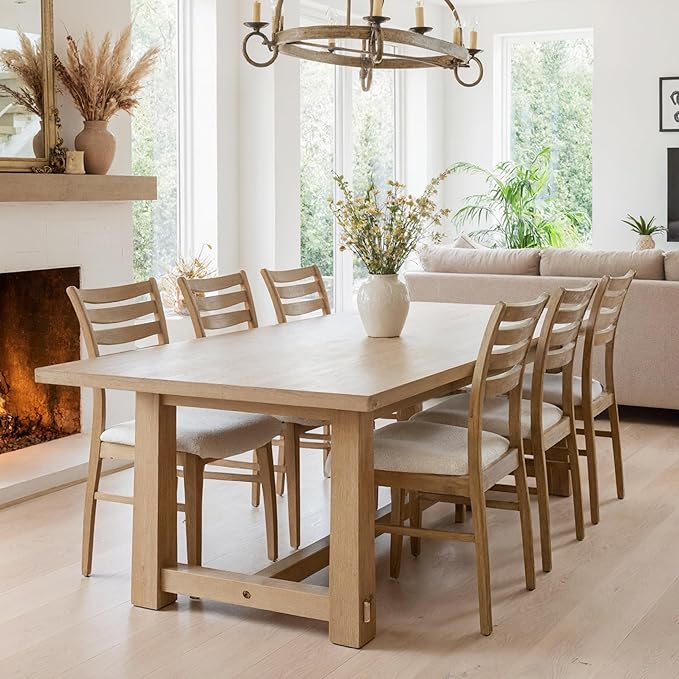 HNY Modern Farmhouse Dining Chairs Set of 2, White Sherpa Boucle Upholstered Seat Kitchen Chairs, Rustic Industrial Armless Side Chairs with Brown Wooden Frame for Dining Living Room Restaurant