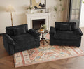 HUSFU Oversized Accent Chair, Chenille Cloud Sofa Chair with Deep Seat and Extra Wide Armrests, Comfy Reading Armchair for Living Room, Bedroom, Black, Set of 2