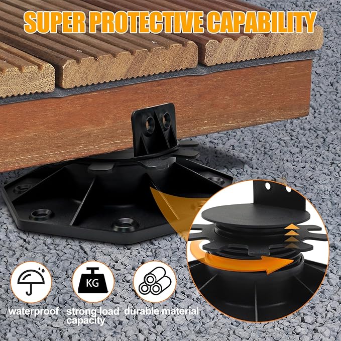 24Pack Adjustable Deck Support Pedestal, Deck Foundation Support Base, More Stable Floor Slate Support Flooring Joist Supports, Height Adjustment Raising from 1-3/16" to 2-3/8", Black