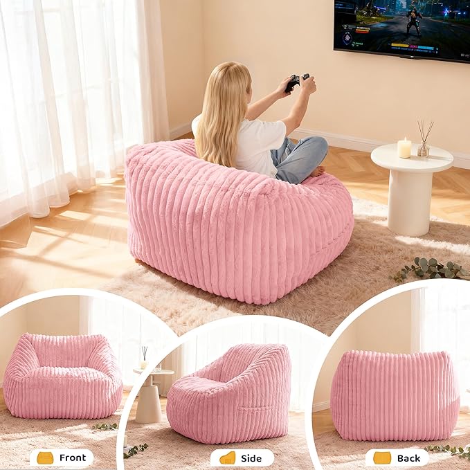HABUTWAY Bean Bag Chair, Giant Bean Bag Chairs for Adults and Kids, Bean Bag Sofa, Lazy Floor Sofa, Faux Fur Beanbag Chair with Armrests for Living Room Bedroom (Pink)