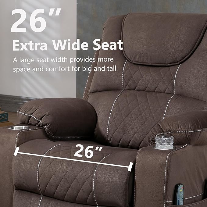 Oversized Power Lift Recliner Chair for Big and Tall 400 LBS, 26" Large Electirc Recliner Chair with Massage and Heating, Lay Flat Zero Gravity Recliner Sofa, Velvet, Coffee Brown