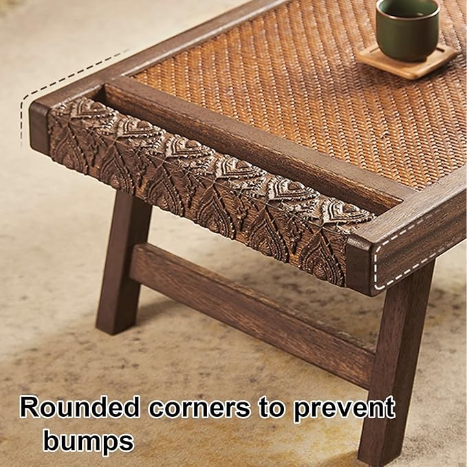 Low Coffee Table Folding Floor Tables Foldable Tea Table Accent Tables Solid Wood Frame ﻿for Living Room Lightweight