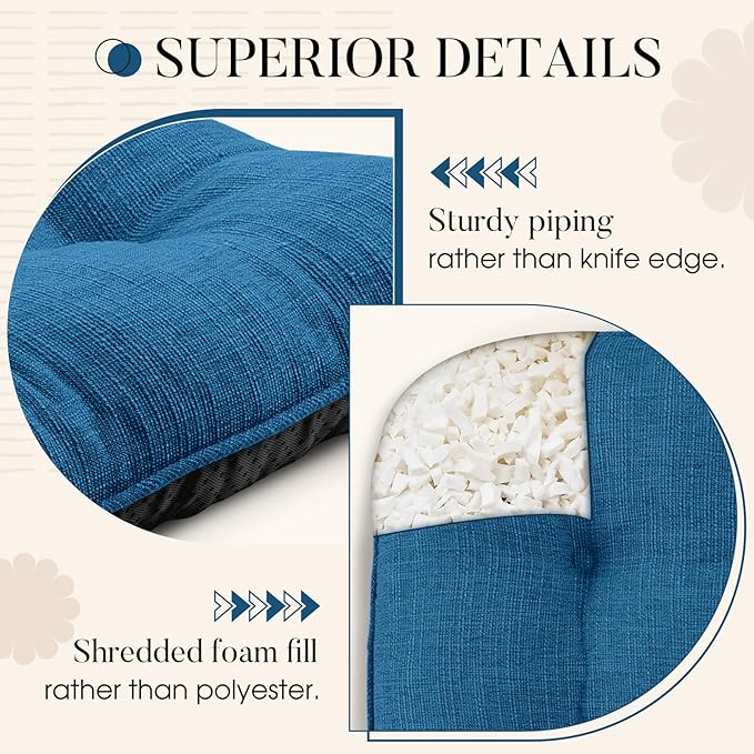 Basic Beyond Chair Cushions for Dining Chairs 4 Pack, Chair Cushion with Ties and Non Slip Backing, 15.5 x 15.5 inches Tufted Chair Pads for Dining Chairs(Turquoise)