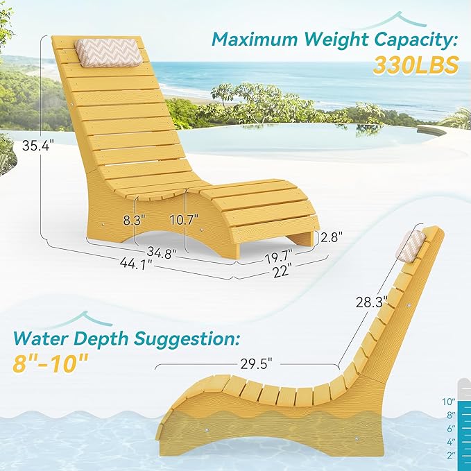 Homenjoy HDPS Pool Lounge Chairs, Use in Pools Lounge Chairs up to 10-Inches of Water, Chaise Chairs with Headrest, Lounge Chair Outdoor, Fade-Resistant Pool Lounger for Deck