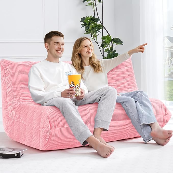Bean Bag Chair,Giant Beanbag Chairs for Adults,Comfy Large Fireside Chair Lazy Sofa,Corduroy Bean Bag Lounger with Memory Foam Filled,Floor Sofa Couch for Home,Living Room (Pink, Loveseat)