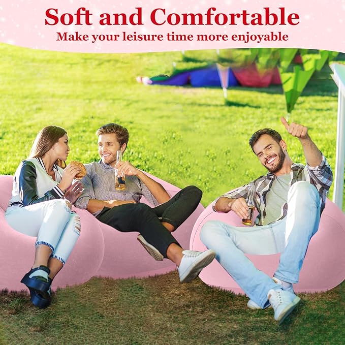 Realspring Inflatable Bean Bag Chairs Outdoor Blow up Camping Chairs Inflatable Lazy Sofa Folding Portable Bean Bag Loungers Couch for Movie Night(Light Pink,6 Pcs)