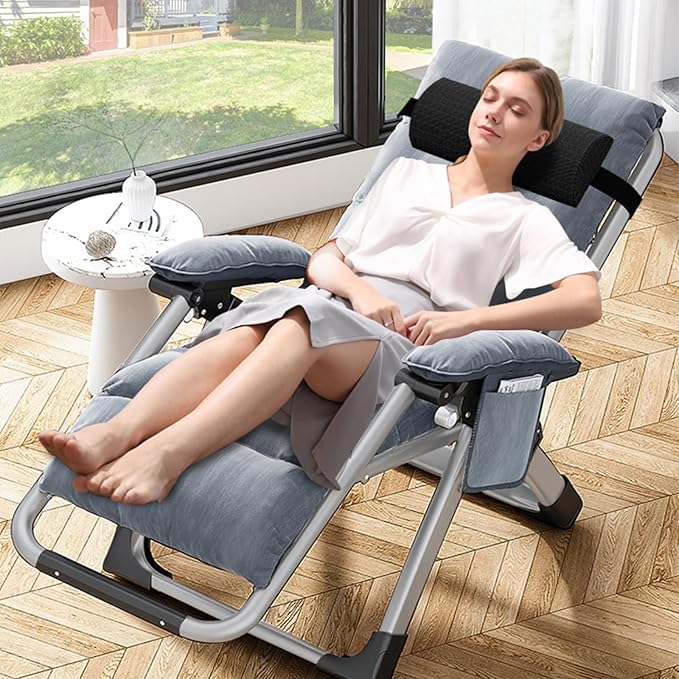 LILYPELLE Comfy Folding Chair, Folding Lounge Chair for Bedroom and Living Room, Reclining Patio Chairs with Removable Cushion for Indoor Outdoor