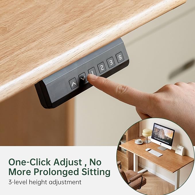 YESWOOD Electric Height Adjustable Standing Desk Solid Wood Home Office Computer Desk Memory Preset Versatile Adjustable Workstation for Study & Work 55.11" W